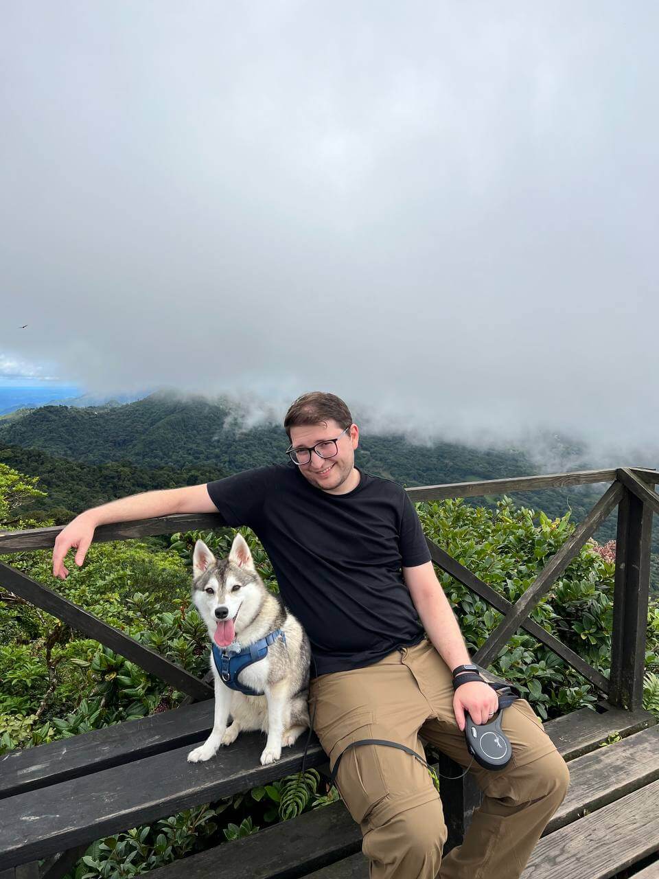 With our husky overlooking the Costa Rican cloud forest